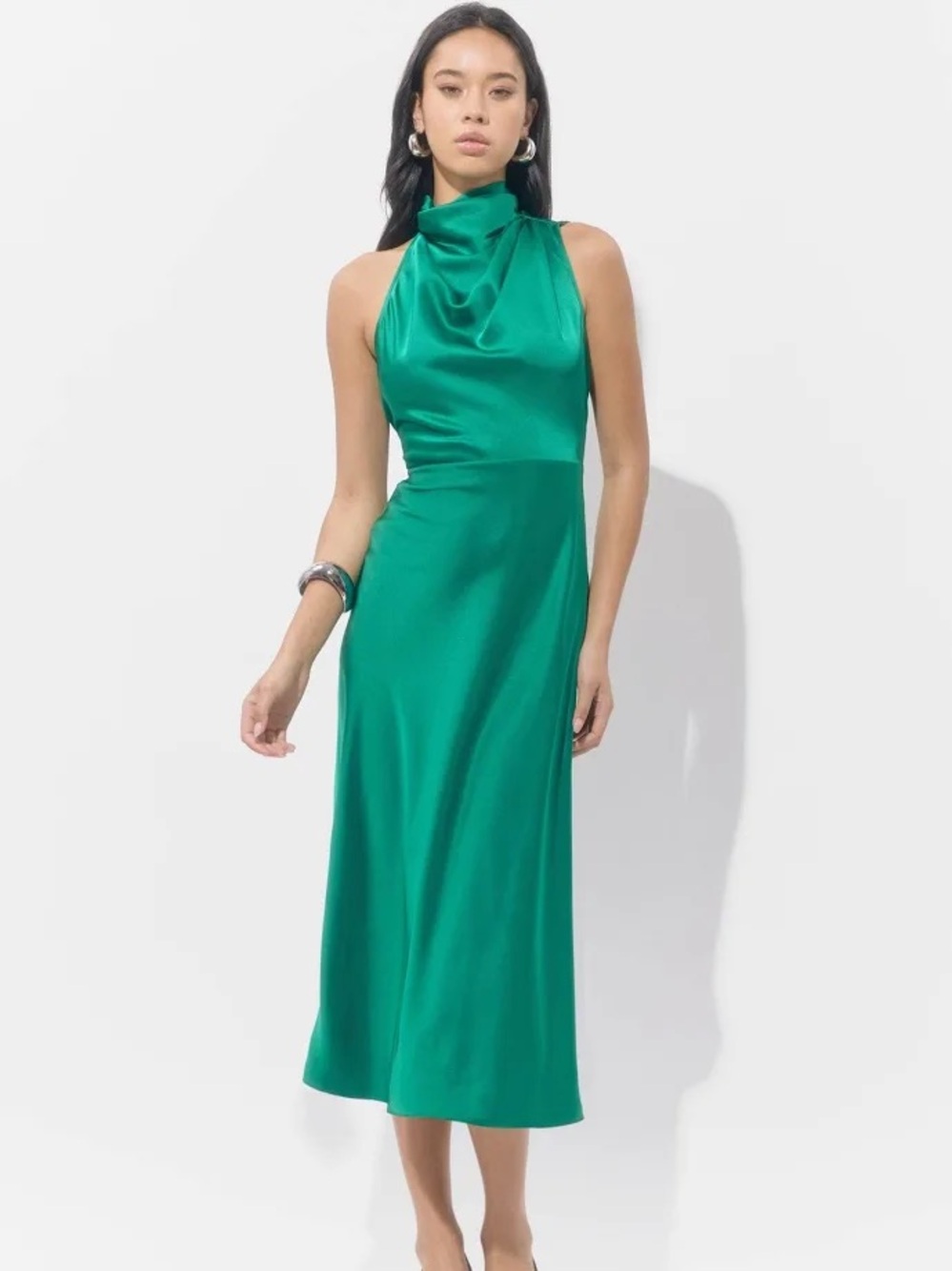 Jodie High Neck Satin Midi Dress